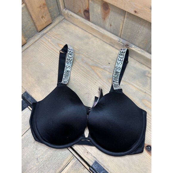 Victorias Secret Very Sexy Push-Up Bra Rhinestone Straps 32D Black